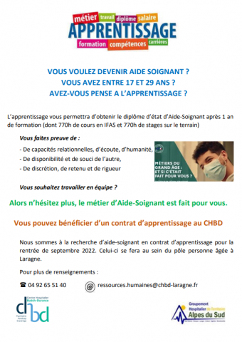 formation en apprentissage aide soignant