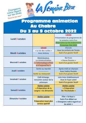 Programme de la semaine bleue à l'EHPAD Chabre